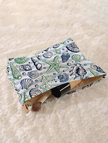 1pc Portable Cosmetic Bag, Ocean Series Shell & Starfish Pattern Double-Sided Print, Travel Zipper Makeup Pouch, Multi-Function Toiletry Storage Bag - Multicolor - View 4
