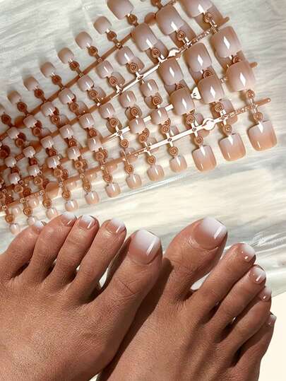 VV MEI JIA ER 120Piece Toe Nails Press On Short, Brown Ombre Press On Toenails Square For Women, Squoval Press On Toe Nails With Glue, Fake Toenails In 12 Sizes- 120Piece Toenails Kit Supplies
