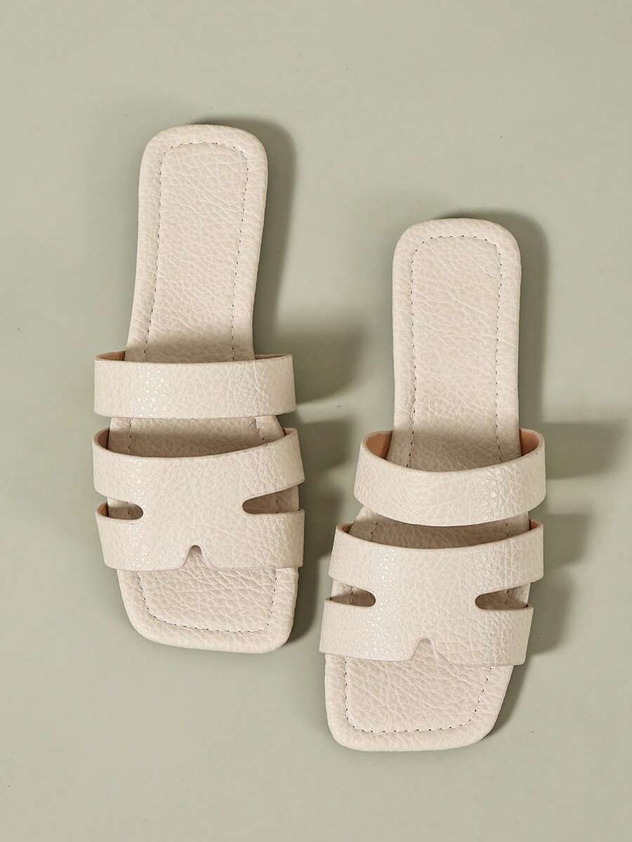 Ximi Ruo New Spring/Summer Fashion Casual Strap Slide Sandals, Comfortable Flat Heel Round Toe Beach Slippers, Versatile Slip-On Sandals For Women - Beige - View 1