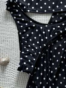 Damen 3-teiliges elegantes, sexy Polka Dot Mesh Rückenfreies Blumen Mesh Rock Bikini Set, geeignet für Strand, Urlaub, Reise, Bühnenauftritte, tägliche Dates, Sommer - Schwarz und Weiss - Übersicht 4
