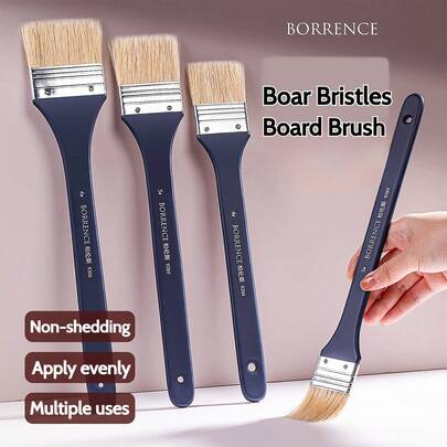 BORRENCE Flat Bristle Brush With Navy Blue Wooden Handle, Durable Professional Brush With High Pigment Retention For Acrylic, Oil, Watercolor Painting, Suitable For Rocks, Canvas, Wood, Ceramic, Glass, Metal, DIY Art Crafts, Stationery