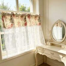 1PC Korean-Style Fresh Lace Skirt Sheer White Gauze Curtain; A Light And Airy White Lace Short Curtain For Small Windows,Door Curtains, Or Kitchen Window Valance - White - View 8