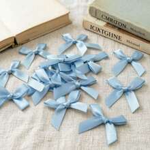 50pcs/Pack 4cm Satin Ribbon Bows, Multi-Color Options, Suitable For Gift Wrapping, Hairclip & Headpiece DIY, Ideal For Back To School And Valentine's Day - Dusty Blue - View 4