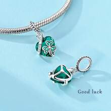 925 Sterling Silver Charm Pendant, Original Design Lucky Four-Leaf Clover Inlaid With Sphine Cubic Zirconia, Women's Gift, Fits Bracelet DIY Making - Silver - View 2