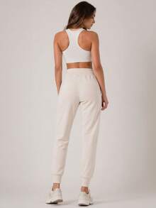 Thin Sweatpants, Sweatpants, Elastic Waistband With Drawstrings, Mid-Rise, 2 Pockets, Tapered Legs With Drawstrings, Sporty - Cream - View 2