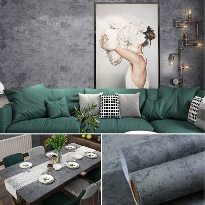1 Cuộn Giấy Dán Tường Màu Xám Bê Tông, Giấy Dán Tự Dính Có Thể Tháo Rời, Dùng Cho Tủ, Bàn Trang Điểm, Tủ Quần Áo, Ngăn Kéo & Trang Trí Tường 40CM*500CM/300CM/100CM