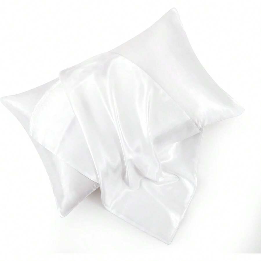 Light Blue Satin Pillowcase Standard Set Of 2 With Envelope Closure,Light Blue Silk Pillowcase For Hair And Skin (20x26) - White - 查看 1