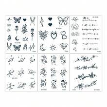 6 PCS Natural Herbal Juice Temporary Tattoo Stickers Waterproof Semi Permanent Butterfly Flower Moon Diamond Realistic Body Art For Finger Neck Shoulder - Black - View 2