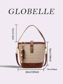 Túi xô dệt sọc cầu vồng phong cách Boho GLOBELLE, túi đeo chéo mùa hè lấy cảm hứng từ sợi raffia, tua rua hạt gỗ, lý tưởng cho kỳ nghỉ biển và sử dụng hàng ngày. - Màu Khaki - Xem 12