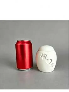 1个3D打印宠物骨灰盒，白色塑料纪念骨灰盒，适用于猫狗，宠物骨灰盒，带有爪印和心形图案，适合中小型宠物，宠物哀悼礼物 - 白色 - 查看 4