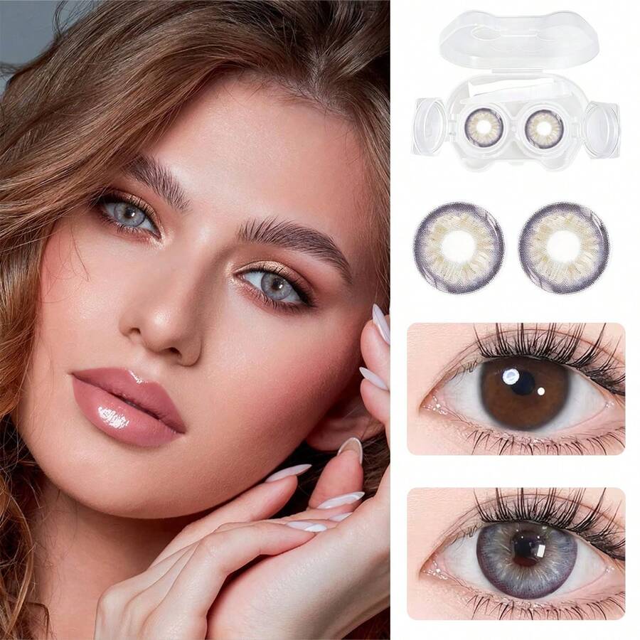 Halloween 3D Devil's Eye Shape C0ntactLens Case Kit, Cream Gel Box With Mirror,Tweezers Remover Tool, Portable Travel Accessory For Daily Outdoor Use,Christmas Day Cosplay/Festival Cosplay - màu nâu - Xem 1