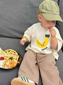 Toddler Boys' Cute Banana Print Short Sleeve Casual Round Neck T-Shirt - Apricot - View 1