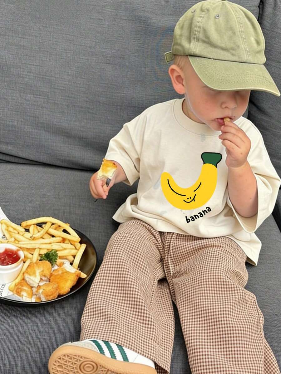 Toddler Boys' Cute Banana Print Short Sleeve Casual Round Neck T-Shirt - Apricot - View 1