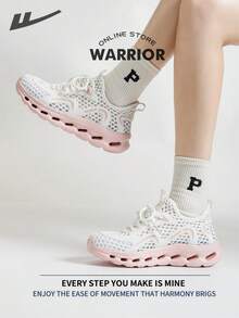 WARRIOR 女款时尚复古运动鞋，春夏舒适跑步鞋，简约休闲又不失时尚感，四季皆宜，耐磨耐穿，适合全天穿着的训练鞋。 - 白/粉 - 查看 4