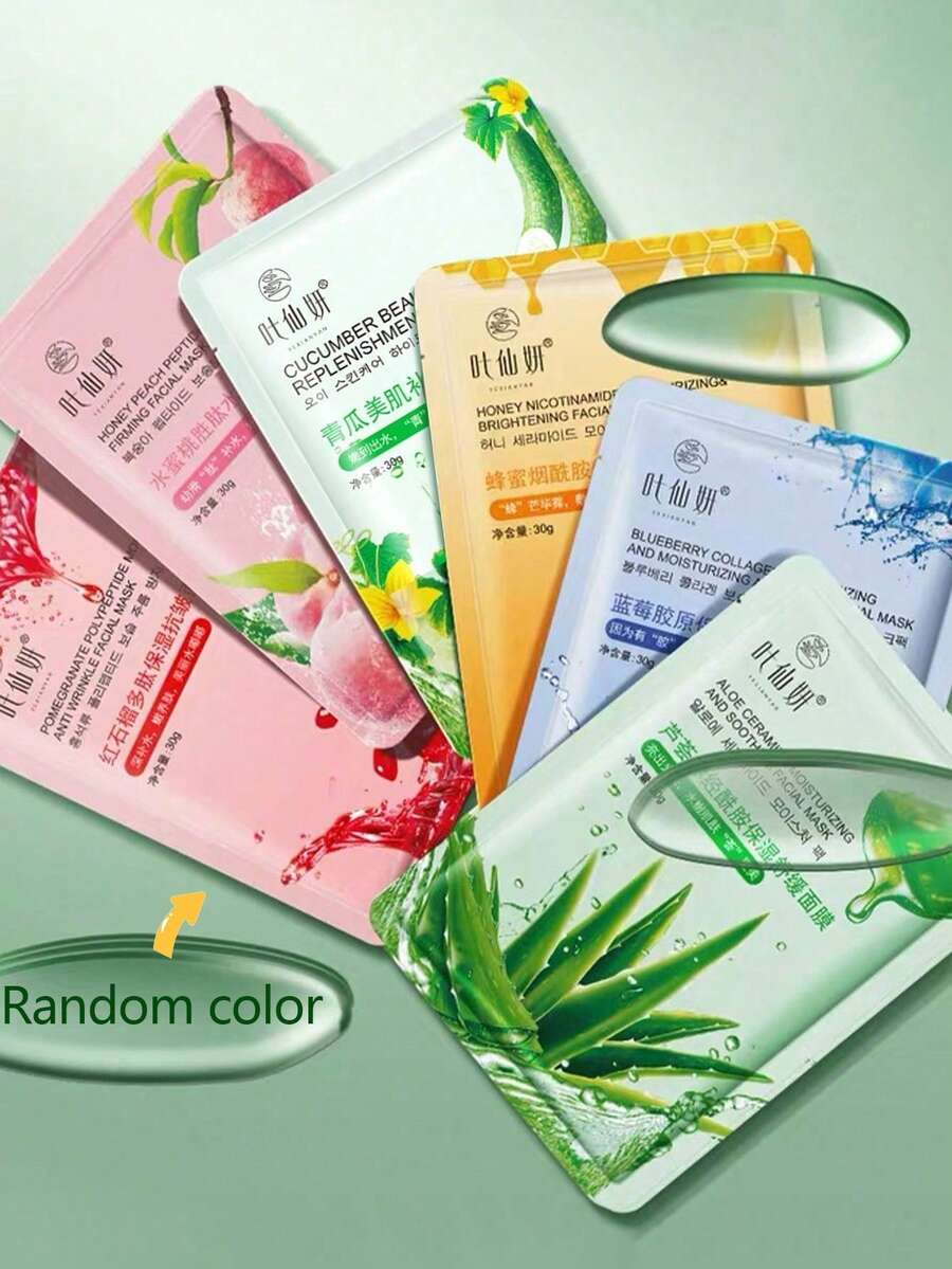 6片装（口味随机）蜂蜜芦荟水果系列烟酰胺保湿面膜，30克/片 - 彩色 - 查看 1