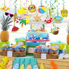 Summer Pool Beach Hanging Swirls Banner Decor 30 Pack Foil Ceiling Hanging Swirls Streams Banner Decorations Garland For Kids Luau Hawaii Celebrating Events Birthday Party Supplies Room Wall Decor - Trắng - Xem 2