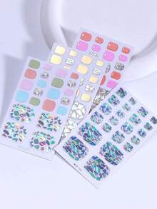 5pcs Full Toe Nail Stickers, Glitter Self-Adhesive Nail Art Decals With Designs, Nail Decoration Set For Women And Girls, Suitable For Birthday Party, Gathering And Ball - Multicolor - View 7