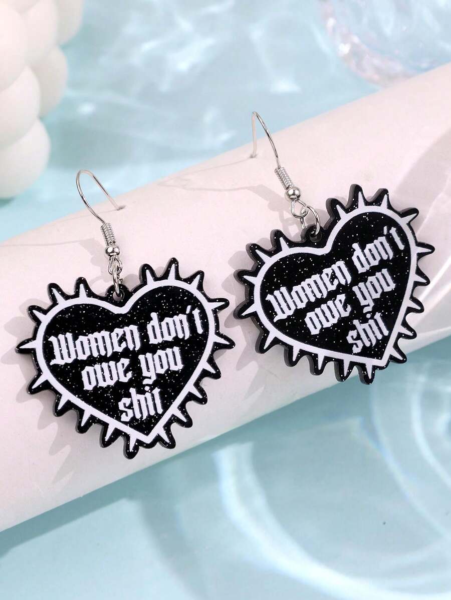 1 Đôi bông tai acrylic hình trái tim chữ cái màu đen bóng, thời trang và tinh tế, sáng tạo, phù hợp cho nữ giới đeo hàng ngày, dự tiệc, đi làm, đi nghỉ mát. - Nhiều màu - Xem 1