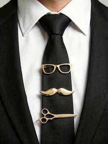 3pcs Men's Tie Clip Set, Creative Unique Tie Accessories Design - Mustache, Glasses, Scissors, Distinctive Jewelry Gift Suitable For Weddings, Parties, Holidays - Multicolor - View 10