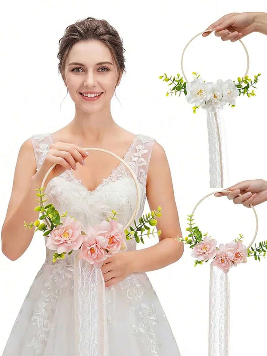 人造花环花圈花卉中心装饰品悬挂式墙饰婚礼派对餐桌家居装饰人造花环伴娘花束,优雅,生日 - 彩色 - 查看 1