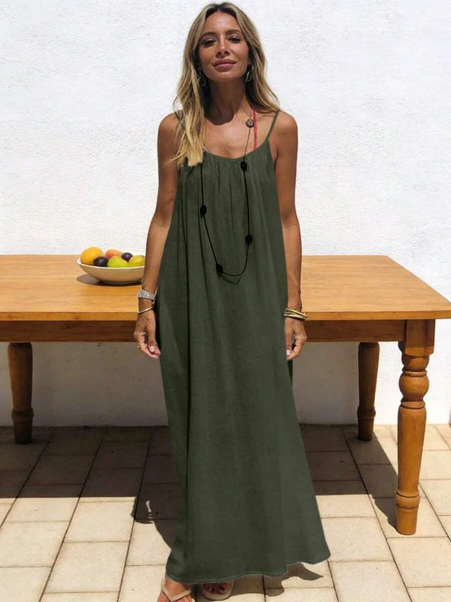 Nuevo Vestido Largo Holgado sin Tirantes para Mujer, Ropa de Dormir Cómoda, Vestido Casual Maxi - Verde militar - Ver 1