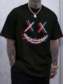 Camiseta divertida de entrenamiento con cuello redondo, manga corta, tejido de punto de poliéster, elasticidad media, estampado de animales, top cómodo para todas las estaciones. - Negro - Ver 4