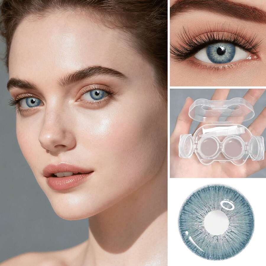 Halloween 3D Devil's Eye Shape C0ntactLens Case Kit, Cream Gel Box With Mirror,Tweezers Remover Tool, Portable Travel Accessory For Daily Outdoor Use,Christmas Day Cosplay/Festival Cosplay - Màu xanh lam - Xem 1
