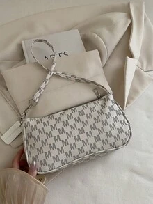 Letter Print Underarm Baguette Bag - Beige - View 5