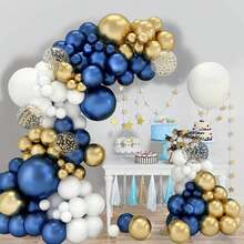45pcs, Elegant Navy Blue Balloon Garland Arch Kit For Birthday, Wedding Decorations - Includes Metallic Blue And Macaron Blue Balloons, Golden Aluminum Foil Sequin Balloon, And Metallic Golden Balloons - 18 YEARS - View 5