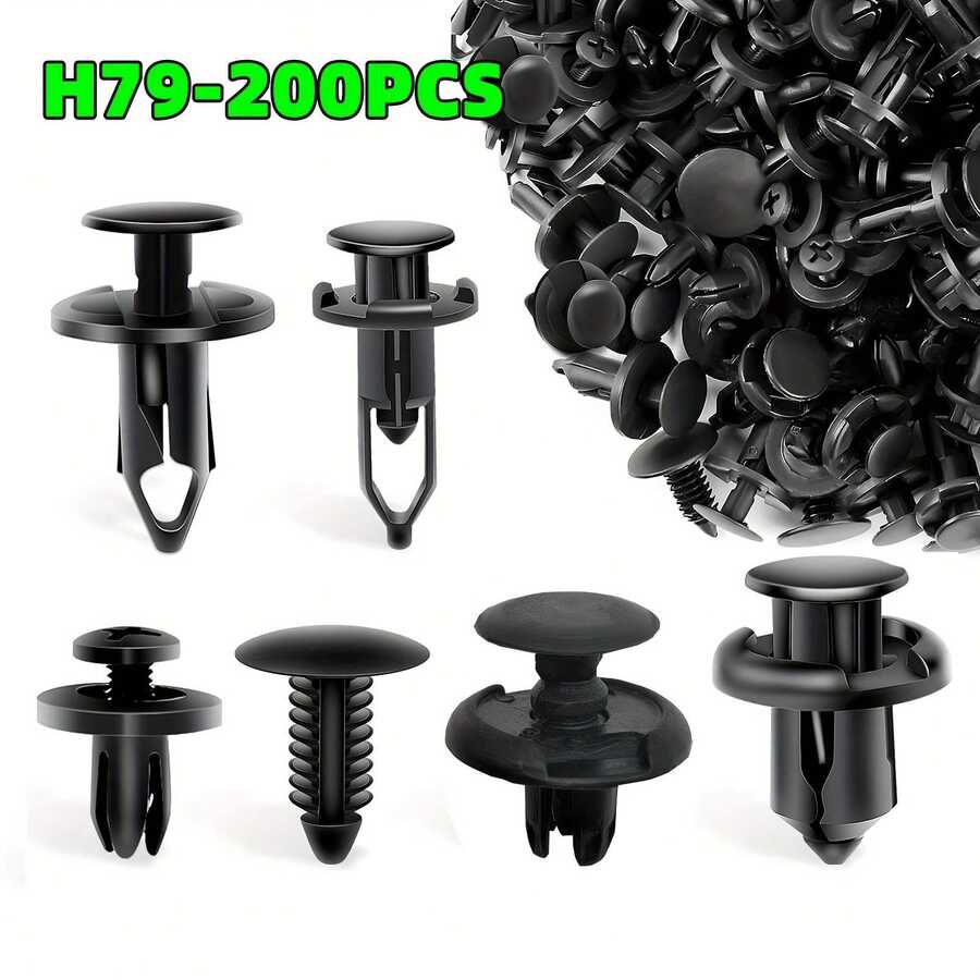 200pcs Universal Car Push Rivet Set - 6mm/7mm/8mm/9mm/10mm Six Size Mixed Bumper Retainer Clips & Auto Push Pin Fasteners (Compatible With Most Sedans, SUVs & Trucks), Complete Auto Trim Removal Tool Kit For DIY Bodywork - 200PCS - View 1