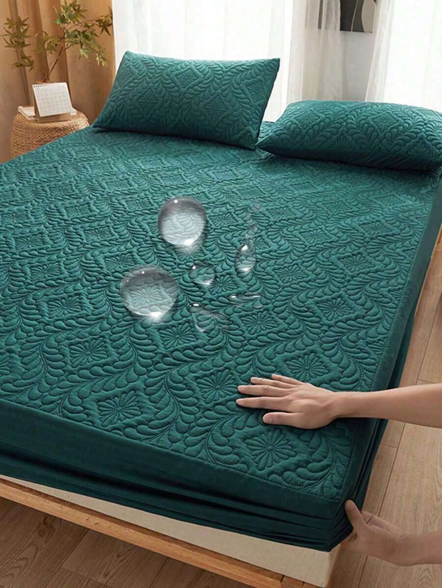 1pc Waterproof & Breathable Mattress Protector Cover, Suitable For Single/Double/140/160 Size Mattress, Grey/Green - Dark Grey - View 1