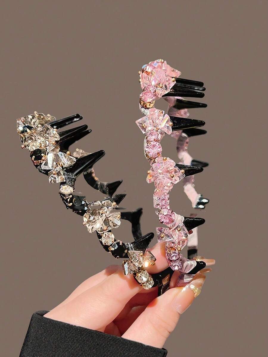 1pc Korean Luxury Rhinestone Wavy Headband, Women's High-End ABS Plastic Non-Slip Hair Hoop Headpiece, Spring/Summer - Multicolor - View 1
