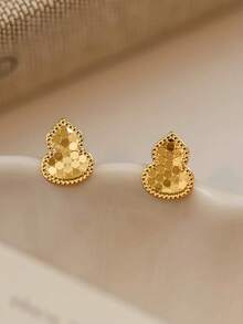 1 Đôi bông tai thời trang cao cấp hình quả bầu vảy rồng vàng óng ánh, đa năng - Vàng - Xem 2