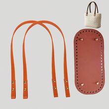 3pcs/Set Multi-Color PU Leather Bag Strap + Bottom Replacement Kit, Handmade DIY Woven Bag Accessories, Rivet Reinforced, Tote Bag & Straw Bag Strap & Bottom Protector - Multicolor - View 8