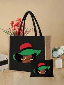 Lightweight Tote Bag Set, Unique Design, Minimalist Large Capacity Shoulder Bag With Portable Cosmetic Bag, Casual Storage Tote, Multi-Functional Shopping Bag - Multicolor - View 4
