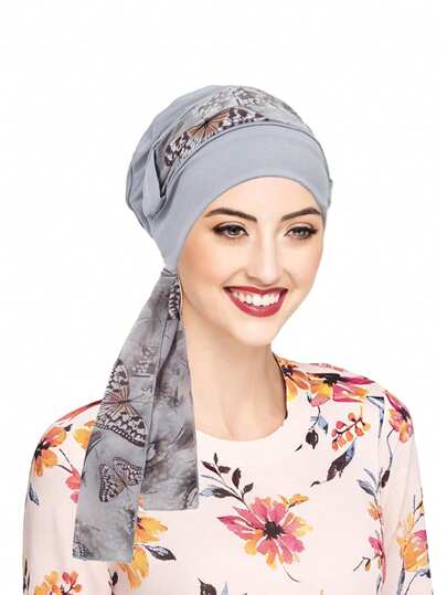 OBOVAY 1Pc Women Muslim Elegant Floral Chiffon Pre-Tied Head Scarf ,Soft And Breathable ,Chemo Hair Loss Cover And Body Care Turban Hat, Suitable For Daily Wear .