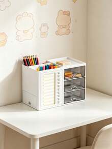 OBOVAY 1pc Children's Desktop Storage Box With Drawer, Student Self-Discipline Checklist Pencil Holder, Space-Saving Desktop Organizer For Baby Supplies, Kids Essentials, Bedroom Decor, Girls Room - Multicolor - View 9