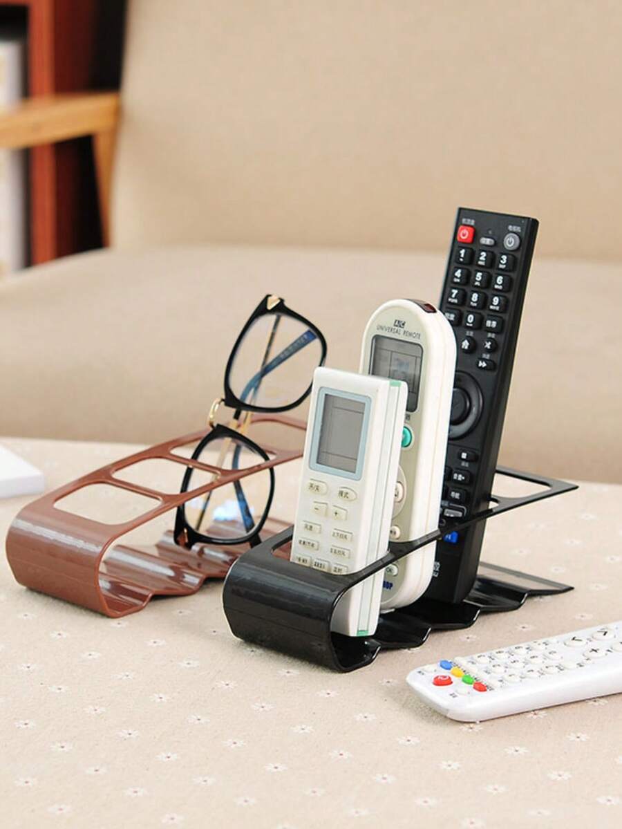 Estante de almacenamiento de control remoto creativo de 4 compartimentos, organizador de escritorio multifuncional, soporte especial de plástico para control remoto, estante de almacenamiento para clasificar el desorden del escritorio, accesorio de almacenamiento ahorrador de espacio para el hogar y la oficina - Multicolor - Ver 1