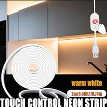 Tira de luz LED de neón flexible, interfaz USB, interruptor táctil con brillo ajustable, con clips de montaje, adecuada para patrones de decoración interior, iluminación de cocina, luz de relleno para espejo - Blanco Cálido - Ver 11