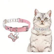 Collar para mascotas estilo princesa con perlas y strass en forma de corazón, collar ajustable de cuero PU, accesorio de moda para gatos y perros pequeños - Multicolor - Ver 8