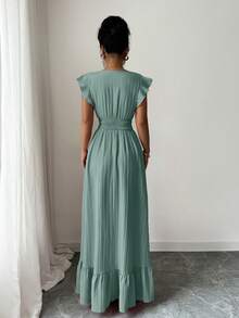 Women's Casual And Simple Maxi Dress With Waist, Suitable For Vacation - Xanh lá nhạt - Xem 6