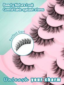 7 Pairs Cat Eye Lashes Natural Look False Eyelashes Wispy Black Band Eyelashes Look Like Extension Fox Eye Soft Strip Lashes - Black - View 6