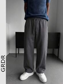 GDRD[Minimalist/Cleanfit] بنطال رياضي رمادي داكن فضفاض مستقيم الساق كاجوال طويل متعدد الاستخدامات للرجال في الصيف - رمادي غامق - مشاهدة 5