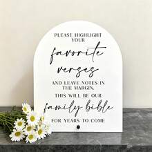 [2D Plano] Cartel de lista de invitados de la Biblia de boda con soporte - 16cmX 20cm Cartel de boda de acrílico blanco de la Biblia familiar, adecuado para recepciones y fiestas de eventos - Ver 1