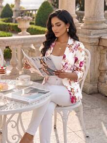 SHEIN Lady Áo khoác vest mỏng nữ mới 2025 phù hợp cho mọi mùa, áo khoác blazer nữ công sở thường ngày họa tiết hoa vào mùa thu/đông - Nhiều màu - Xem 5
