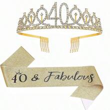 2pcs/Set Birthday Tiara Crown Sash Women 13th 16th 18th 21St 30Th 40Th 50Th 60Th 70Th 80Th Birthday Party Decoration Favor Gifts - View 21