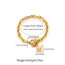 1 pieza Pulsera clásica de mujer de acero inoxidable chapada en oro con cadena en forma de corazón y cierre con letra - acero inoxidable dorado - Ver 2
