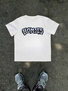 Cotton Graphic Tees 1Pcs Homies Graphic Print Men's T Shirt Casual Streetwear 100% Cotton TShirt Men's Summer Simple Tee Gift For Men, Gangster Style Urban Top, Fashionable Hip Hop Short Sleeve Crew Neck Black Tee Graphic Shirts  Outfit - 黑色 - 查看 8
