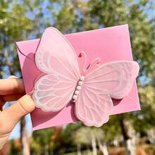 10/20PCSDelicate Pink Flower House Butterfly 3D Pop-Up Greeting Card, Adorned With Pearl Elements | A Gift Suitable For Holiday And Birthday Wishes, Perfect For Giving,Back To School. - Multicolor - View 2