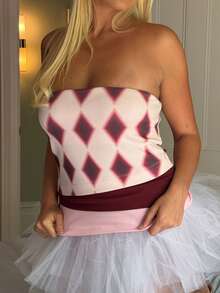 Women's Y2k Slim Tube Tops Sleeveless Off Shoulder Strapless Geometric Patterns Print Bandeau Summer Contrast Color Patchwork Crop Vest - Multicolor - View 2